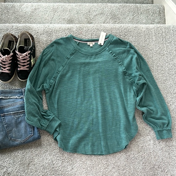 Anthropologie Pilcro Ruffled Raglan Thermal Top - Picture 3 of 7